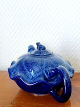 Théière céramique bleu art déco à la grenouille 