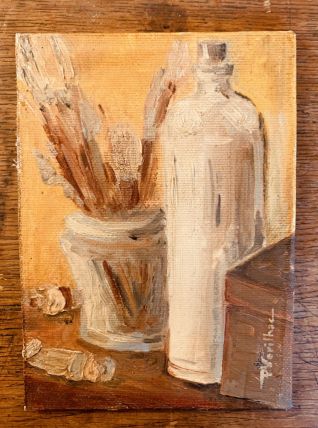 Petit tableau huile sur toile nature morte « atelier »