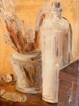 Petit tableau huile sur toile nature morte « atelier »