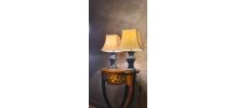 paire lampe chevet ceramique bleu marine abat jour style lin