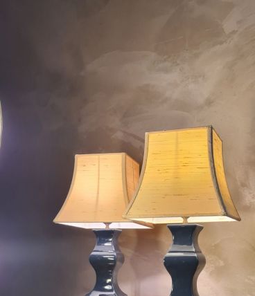 paire lampe chevet ceramique bleu marine abat jour style lin
