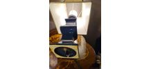 paire lampe chevet ceramique bleu marine abat jour style lin