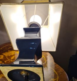 paire lampe chevet ceramique bleu marine abat jour style lin