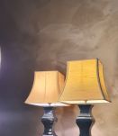 paire lampe chevet ceramique bleu marine abat jour style lin