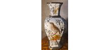 vase aux oiseaux ceramique BOHEMIA porcelaine 1960 37x17 bel