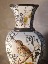 vase aux oiseaux ceramique BOHEMIA porcelaine 1960 37x17 bel