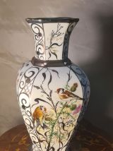 vase aux oiseaux ceramique BOHEMIA porcelaine 1960 37x17 bel