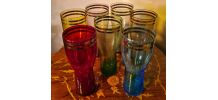  lot 7 grand verres teinté a limonade double liseré or 1950 