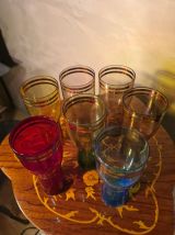  lot 7 grand verres teinté a limonade double liseré or 1950 