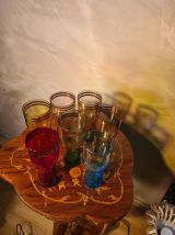  lot 7 grand verres teinté a limonade double liseré or 1950 
