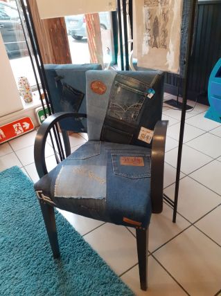 Paire de Fauteuils Bridge  Art-déco refaits en jean