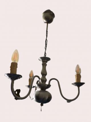 Lustre 3 branches bougies laiton