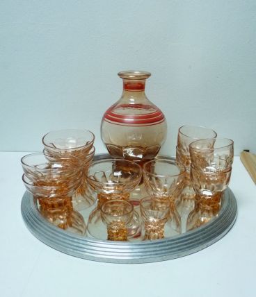 Service art-déco en verre avec carafe