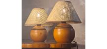 paire lampe boule bois massif  70 a 80 abat jour neuf osier 