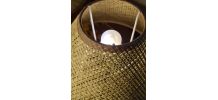 paire lampe boule bois massif  70 a 80 abat jour neuf osier 