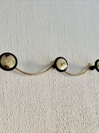 Portemanteau vintage 1960 doré or fin 3 patères - 45 x 7 cm