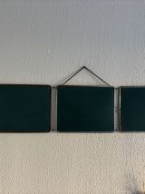 Miroir vintage 1950 triptyque de barbier bleu canard - 22  x