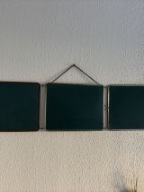 Miroir vintage 1950 triptyque de barbier bleu canard - 22  x