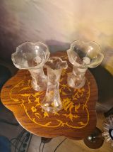  lot de 3tulipes verre gravé ciselé baccarat, art nouveau po