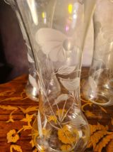  lot de 3tulipes verre gravé ciselé baccarat, art nouveau po