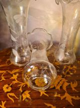  lot de 3tulipes verre gravé ciselé baccarat, art nouveau po
