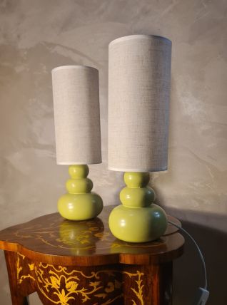 paire lampe de chevet ceram pomme 39x12 elec remis a neuf et