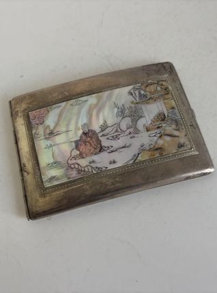 Porte-cigarettes vintage 1900 nacre argenté chinois - 12,5 x