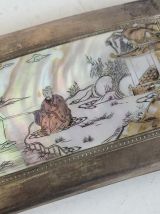Porte-cigarettes vintage 1900 nacre argenté chinois - 12,5 x