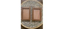 Paire petits cadres photos vintage en cuir marron.