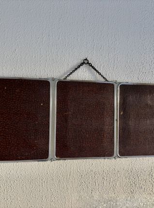 Miroir vintage 1940 triptyque barbier chromé biseauté simili