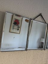 Miroir vintage 1940 triptyque barbier chromé biseauté simili