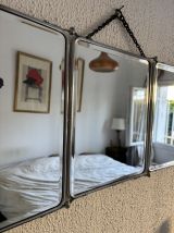 Miroir vintage 1940 triptyque barbier chromé biseauté simili