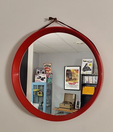 Miroir rouge rond mural vintage années 70 