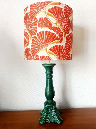 Lampe céramique verte vintage et abat-jour sur mesure 