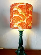 Lampe céramique verte vintage et abat-jour sur mesure 