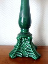 Lampe céramique verte vintage et abat-jour sur mesure 
