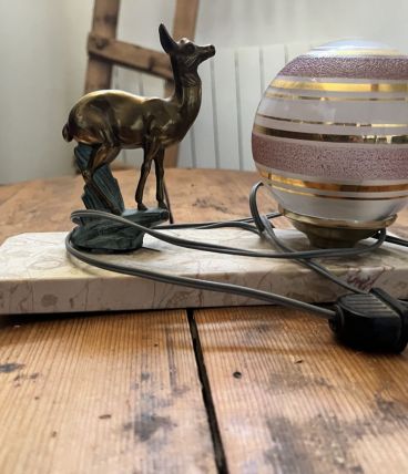 Lampe de Table Vintage Années 50/60 - Biche en Bronze et Glo