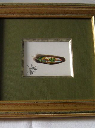 Paysage miniature peint sur plume d’oiseau 