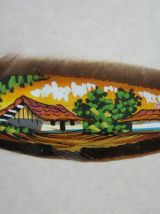 Paysage miniature peint sur plume d’oiseau 
