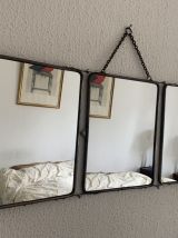Miroir vintage 1950 triptyque barbier simili lézard noir coi