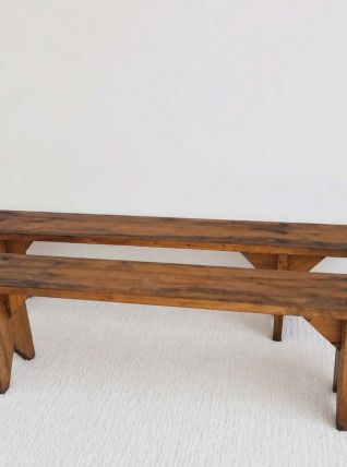 Paire de bancs de ferme en bois massif 