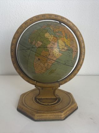 Globe vintage 1920 terrestre mappemonde métal USA - 25 cm