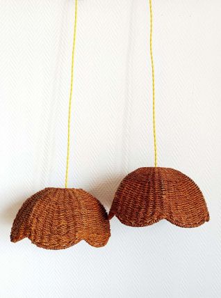Paire de suspensions osier fleurs vintage