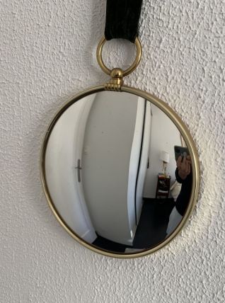 Miroir vintage 1960 oeil de sorcière ruban vert - 20 x 67 cm