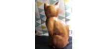 statuette bois chat assis 
