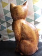 statuette bois chat assis 