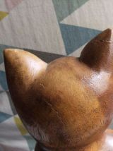 statuette bois chat assis 
