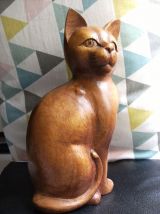 statuette bois chat assis 