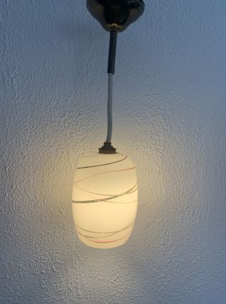 Suspension vintage 1960 opaline rouge et doré lustre - 16 x 