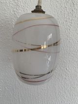 Suspension vintage 1960 opaline rouge et doré lustre - 16 x 